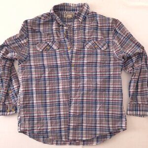 Duluth Trading Slate Blue Red Gray Plaid Ripstop Polyester Shirt Large